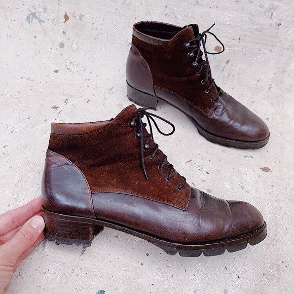 Vintage Paul Green Munchen Brown Suede & Leather Lace Up Ankle Boots Size 9 - Picture 1 of 7